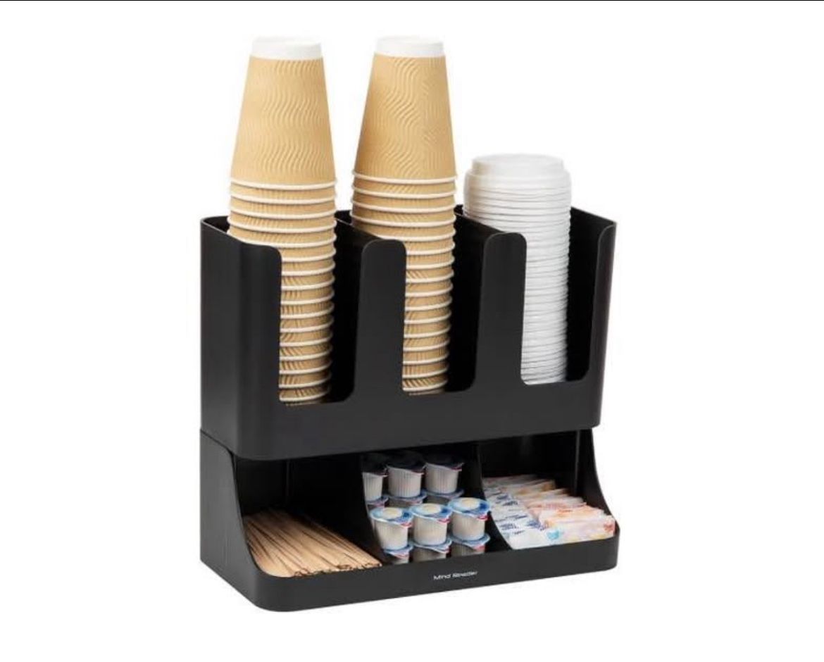 Mind Reader 6 Compartment Upright Breakroom Coffee Condiment and Cup Storage Organizer, Black