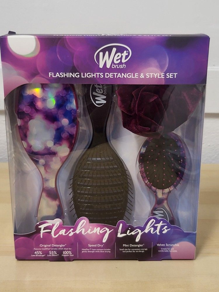 Wet Brush Gift Set “Flashing Lights” Print/Pattern Brushes +Scrunchie