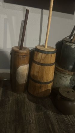 Two antique butter churns