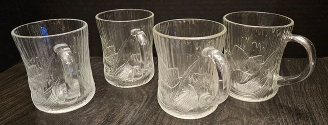 Arcoroc Coffee Tea Cup France Canterbury Crocus 10 oz Clear Glass Mugs VTG 4pc