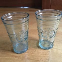 Lot of 2 Starbucks Embossed Siren Recycled Glass Cold Cup Tumbler 16oz