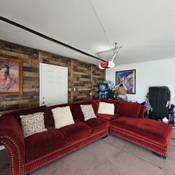 Gorgeous Red Velvet Corner Chaise Sectional Sofa