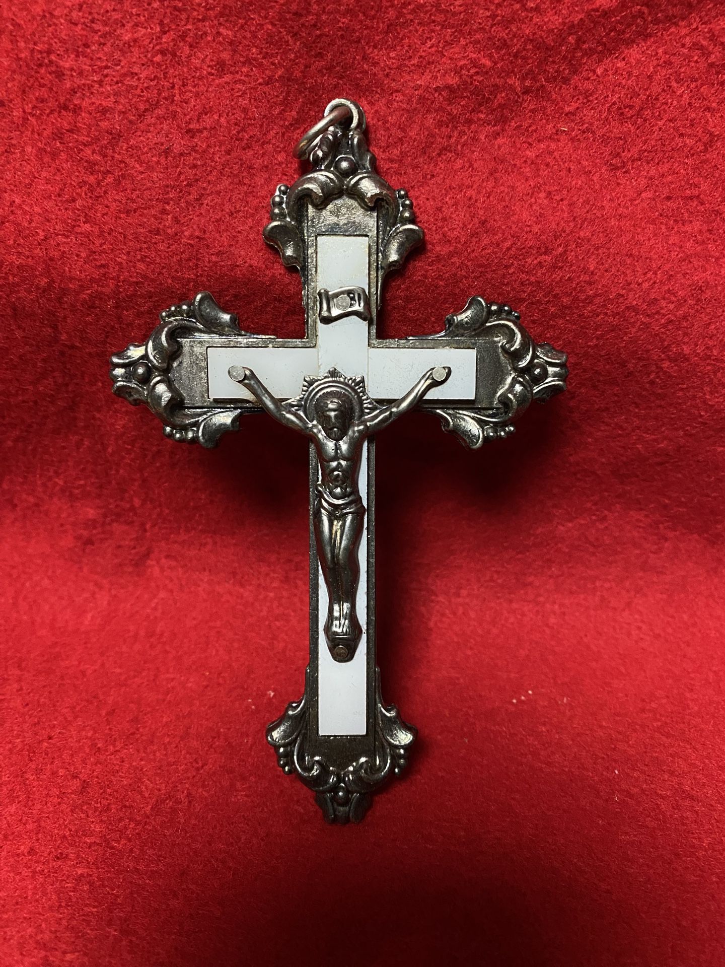 5.25 Inch x 3.25 Inch White Cross Keychain/Mirror Hanging Imported From Greece (4 available)