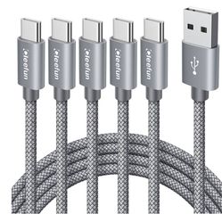 CLEEFUN USB C Cable [3ft, 5-Pack], USB A to Type C Cable Fast Charging C Charger Cord Braided for iPhone 16 15 Pro Max/Pro/Plus, for Samsung Galaxy S2
