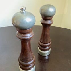 Borel Wood And Colonial Pewter Boardman Salt Pepper Shakers Grinder France 10.5