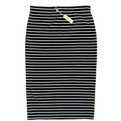 NWT Max Studio Black White Striped Straight Pencil MIDI Skirt Womens Size Large