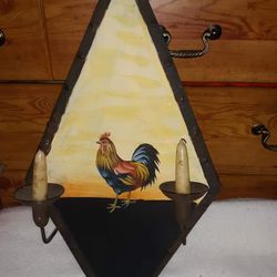 Beautiful Handpainted Hanging Rooster Candle Holder