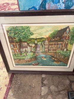 Framed European Village Scene Print