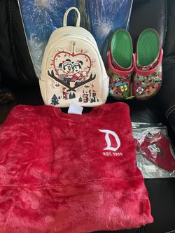 Disney Parks Mickey and Minnie Mouse Holiday Mini Backpack Set NWT Spirit Jersey Adults - DISNEYLAND MICKEY MOUSE ICON HOLIDAY PLUSH - RED size Medium