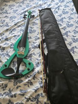 Green Electric Violin with Bow and Gig Bag