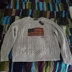 Brand New Polo Ralph Lauren Aran Cable Knit USA Flag Sweater Mens XXL 