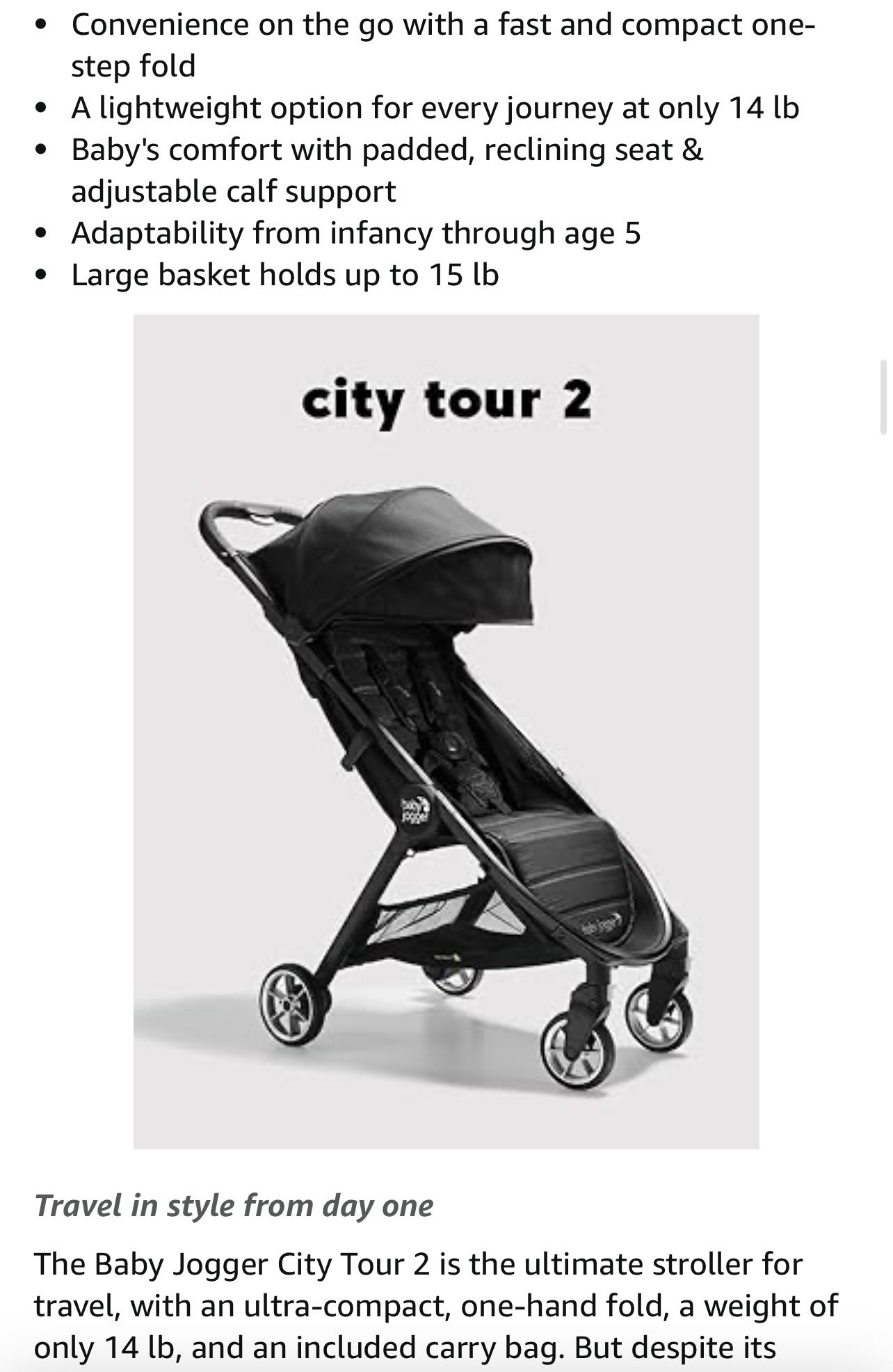 Baby Jogger City Tour Ultra Compact Travel Stroller, Jet