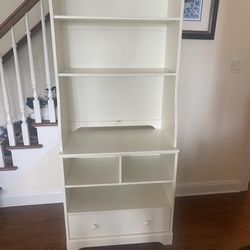 Pottery Barn Large White Bookshelves With Storage and Drawer. 
