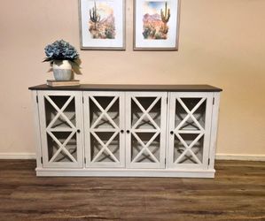 Farmhouse Sideboard Buffet Cabinet with Glass Doors- New