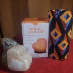 Himalayan Heart🧡 Shaped Led Salt Lamp With Hand Made African Print Vase With Extra Large Scented Blue Candle