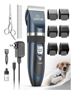 oneisall Rechargeable Cordless Electric Dog Shaver Clippers, Low Noise Quiet Hair Clippers Set for Dogs, Cats, Pets/Navy