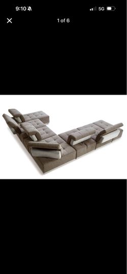 2 Modern Modular Armless Sofa Chairs - Brown & Beige Fabric