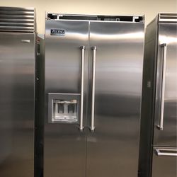 Viking 42”Wide Stainless Steel Side By Side Built In Refrigerator 