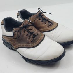 FootJoy Contour White Brown Leather Softspike Golf Shoes Men's Size 10.5 M 