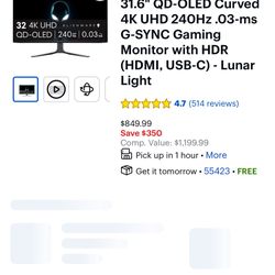 Alienware 32” 4K QD-OLED Gaming Monitor AW3225QF