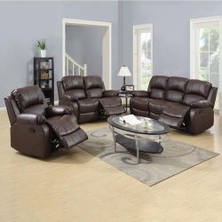 New  Brown Reclining Couch 3-Pc Set — Sofa • Loveseat • Chair