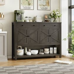 55.1" W Farmhouse Console Table with 2 Drawers, Entryway Sofa Table with Storage Shelf, Dark Brown