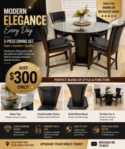 $300 only - Modern 5-Piece Glass Top Pub Height Dining Set – Excellent Condition (almost as new)