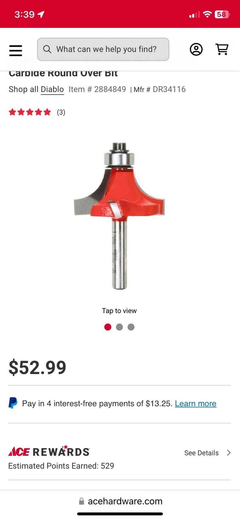 Diablo 3/8" Radius Beading Router Bit DR36114
