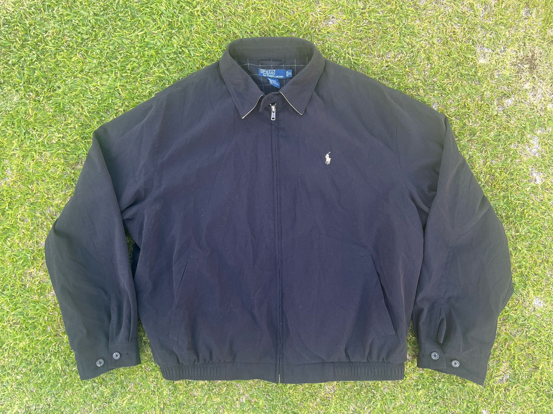 Vintage Polo Ralph Lauren 90s Faded Black Full Zip XL Harrington Bomber Jacket