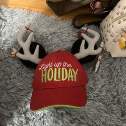 Disney "Light Up The Holiday" Christmas Hat With Mickey Ears & Antlers WORKS