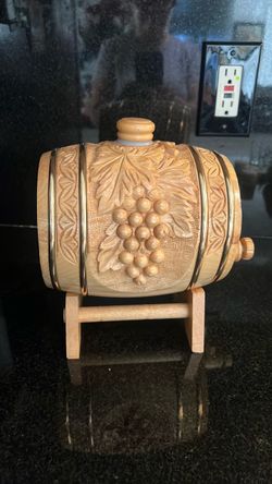 Decorative Carved Wood Wine Barrel with Stand