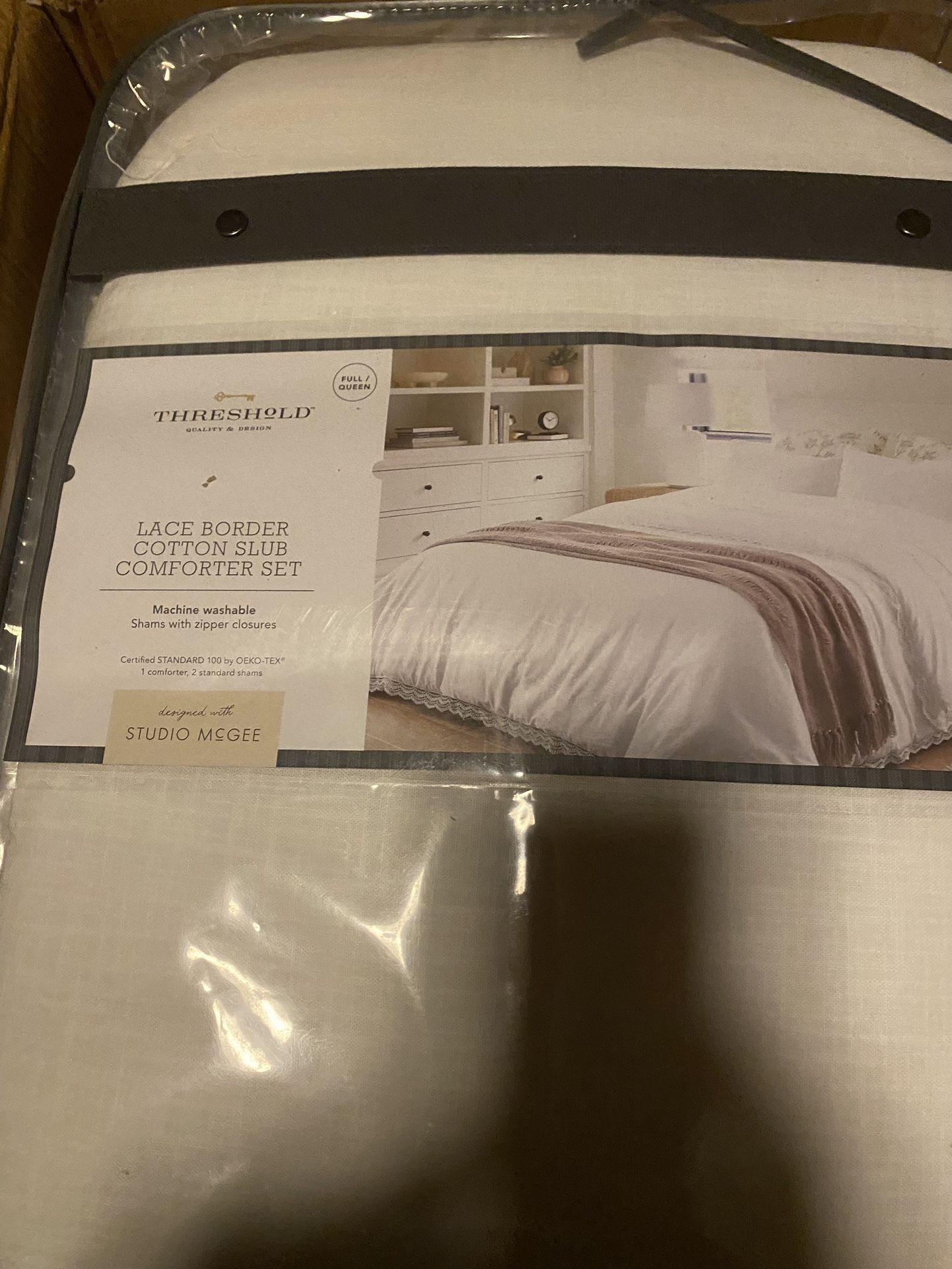 New Full/queen LACE BORDER COTTON SLUB COMFORTER SET