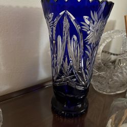 Beautiful Hand Cut Cobalt Crystal Vase