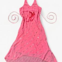 RARE VINTAGE 90’s Y2K Pink Halter Dress with diagonal Silver Sequin Accents.

