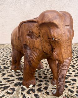 Vintage Hand Crafted Wooden Teak Elephant Statue