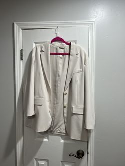 H&M oversized white blazer with gold buttons