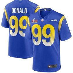 Brand New Los Angeles Rams Jersey Aaron Donald Blue With Super Bowl Patch Kids Youth Sizes Medium, Large, XL