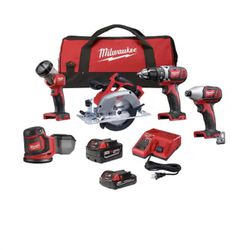 Milwaukee M18 18V Lithium-Ion Cordless Combo-Kit (5-tool) with 2 batteries and charger