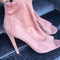Light Pink Suede Stiletto Booties