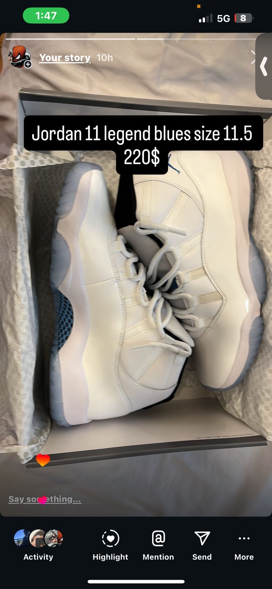 Jordan 11 Legend Blues Size 11.5