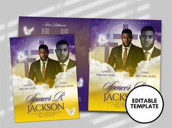 Yellow Purple Magazine Style Memorial Program
