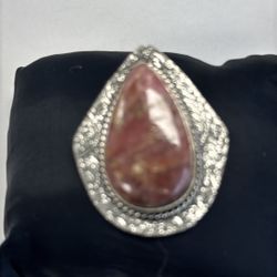 Large Rhodochrosite Pendant with art deco design