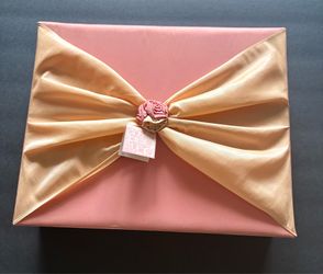 Vintage Style Pink Fabric Storage Box with Peach Satin Bow & Rose Detail