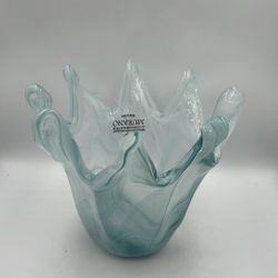 Genuine Italian Art Deco Glass Bowl Powder Blue Tammaro Italy Murano , swung