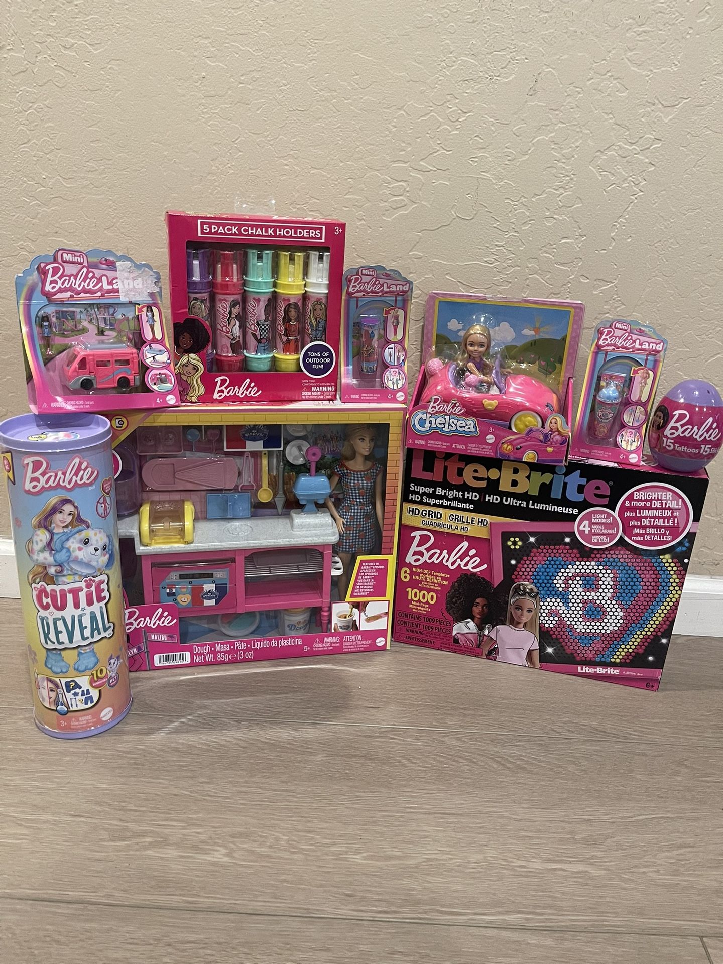 Barbie Dolls Lite Brite Cutie Reveal Girl’s Christmas Toy Bundle (9 Items)