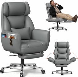 GABRYLLY Ergonomic Criss Cross Office Chair with Footrest Wide High Back Grey