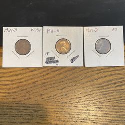 Three Semi-Key Date Wheat Cent Coins 