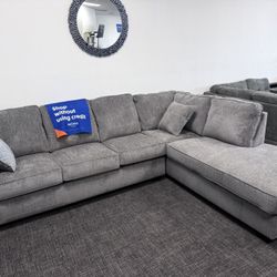 Light Gray Sofa Sectional W/ Chaise Lounge - EZ $10 Down Payment Options Available 