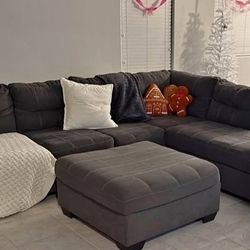 Beautiful Grey L Shape Sectional With Ottoman 