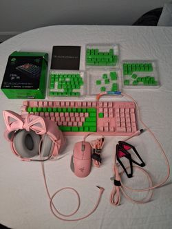 Razer Kraken Pink Bundle With Keyboard Headset Mouse Extra Ears And Keyboard Upgrade Set
